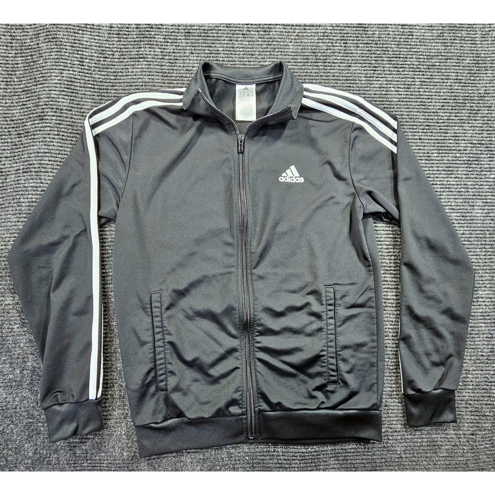 Adidas Track Jacket Mens Small Black Logo Full Zip Athleisure Sports Performance